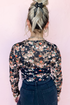 Sheer Mesh Floral Print Long Sleeve Crew Neck Top