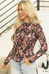 Sheer Mesh Floral Print Long Sleeve Crew Neck Top