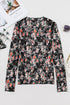 Sheer Mesh Floral Print Long Sleeve Crew Neck Top