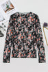 Sheer Mesh Floral Print Long Sleeve Crew Neck Top