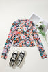 Sheer Mesh Floral Print Long Sleeve Crop Top