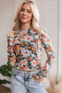 Sheer Mesh Floral Print Long Sleeve Crop Top