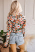 Sheer Mesh Floral Print Long Sleeve Crop Top