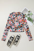 Sheer Mesh Floral Print Long Sleeve Crop Top