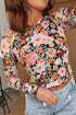 Sheer Mesh Floral Print Long Sleeve Crop Top