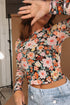 Sheer Mesh Floral Print Long Sleeve Crop Top