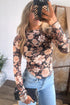Sheer Mesh Floral Print Mock Neck Long Sleeve Top