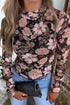 Sheer Mesh Floral Print Mock Neck Long Sleeve Top