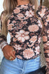 Sheer Mesh Floral Print Mock Neck Long Sleeve Top