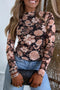 Sheer Mesh Floral Print Mock Neck Long Sleeve Top