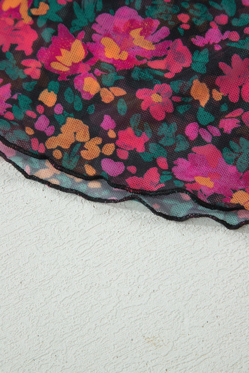 Sheer Mesh Floral Print Western Short Sleeve Top