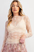Sheer Mesh Floral Ruched Lace Long Sleeve Top