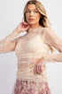 Sheer Mesh Floral Ruched Lace Long Sleeve Top