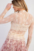 Sheer Mesh Floral Ruched Lace Long Sleeve Top