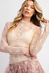 Sheer Mesh Floral Ruched Lace Long Sleeve Top