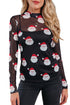 Sheer Mesh Graphic Print Fitted Long Sleeve Top