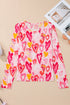 Sheer Mesh Heart Print Fitted Long Sleeve Top