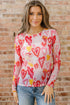 Sheer Mesh Heart Print Fitted Long Sleeve Top