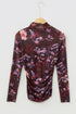 Sheer Mesh High Neck Ruched Floral Print Fitted Top