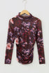 Sheer Mesh High Neck Ruched Floral Print Fitted Top