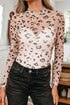 Sheer Mesh Leopard Print Mock Neck Long Sleeve Bodysuit