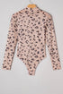 Sheer Mesh Leopard Print Mock Neck Long Sleeve Bodysuit