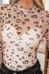 Sheer Mesh Leopard Print Mock Neck Long Sleeve Bodysuit