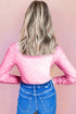 Sheer Mesh Long Sleeve Bow Pattern Top
