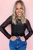 Sheer Mesh Long Sleeve Bow Pattern Top