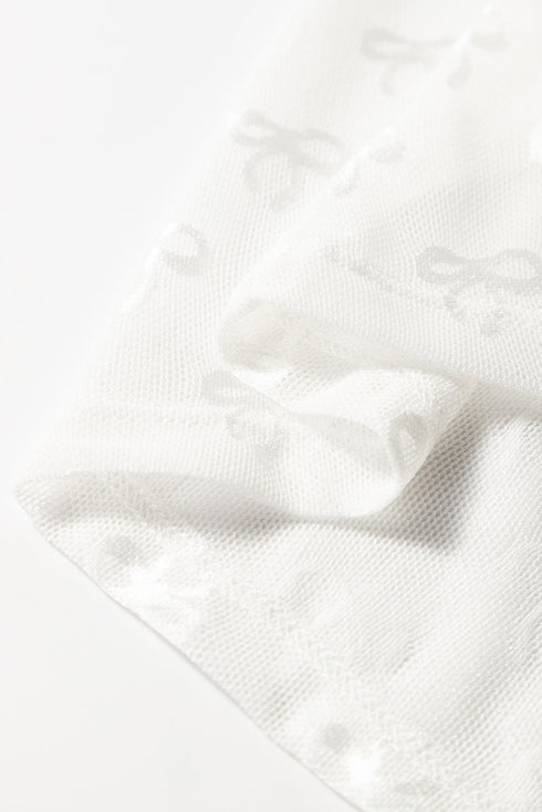 Sheer Mesh Long Sleeve Bow Pattern Top