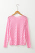 Sheer Mesh Long Sleeve Bow Pattern Top
