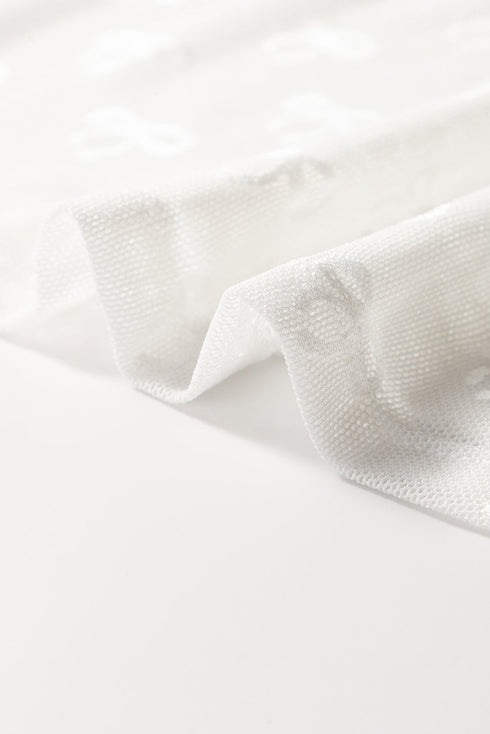 Sheer Mesh Long Sleeve Bow Pattern Top