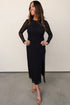 Sheer Mesh Long Sleeve Twisted Knot Bodycon Midi Dress