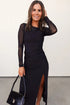 Sheer Mesh Long Sleeve Twisted Knot Bodycon Midi Dress