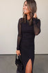 Sheer Mesh Long Sleeve Twisted Knot Bodycon Midi Dress