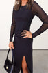 Sheer Mesh Long Sleeve Twisted Knot Bodycon Midi Dress