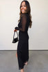 Sheer Mesh Long Sleeve Twisted Knot Bodycon Midi Dress
