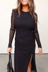Sheer Mesh Long Sleeve Twisted Knot Bodycon Midi Dress