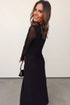Sheer Mesh Long Sleeve Twisted Knot Bodycon Midi Dress