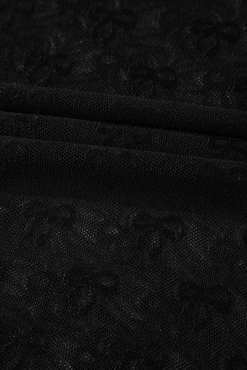 Sheer Mesh Mock Neck Bow Detail Top