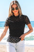 Sheer Mesh Mock Neck Bow Detail Top
