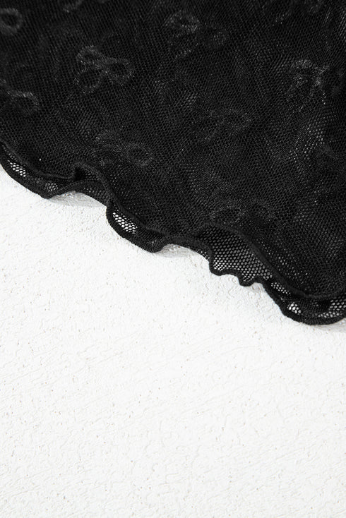 Sheer Mesh Mock Neck Bow Detail Top