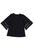 Sheer Mesh Panel Bell Sleeve V Neck Blouse