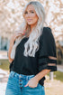 Sheer Mesh Panel Bell Sleeve V Neck Blouse