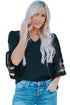 Sheer Mesh Panel Bell Sleeve V Neck Blouse