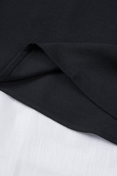 Sheer Mesh Panel Bell Sleeve V Neck Blouse