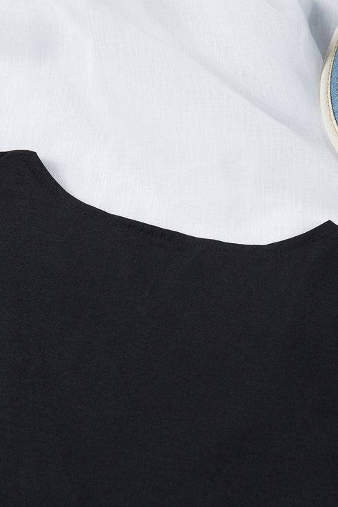 Sheer Mesh Panel Bell Sleeve V Neck Blouse