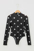 Sheer Mesh Polka Dot Long Sleeve Mock Neck Bodysuit