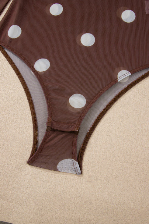 Sheer Mesh Polka Dot Long Sleeve Mock Neck Bodysuit