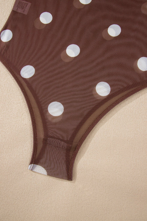 Sheer Mesh Polka Dot Long Sleeve Mock Neck Bodysuit